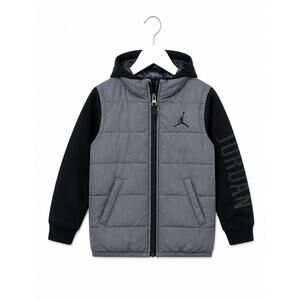 Jordan Therma-FIT Boys Gray Black Hooded Puffer Jacket Size Medium 5-6Y